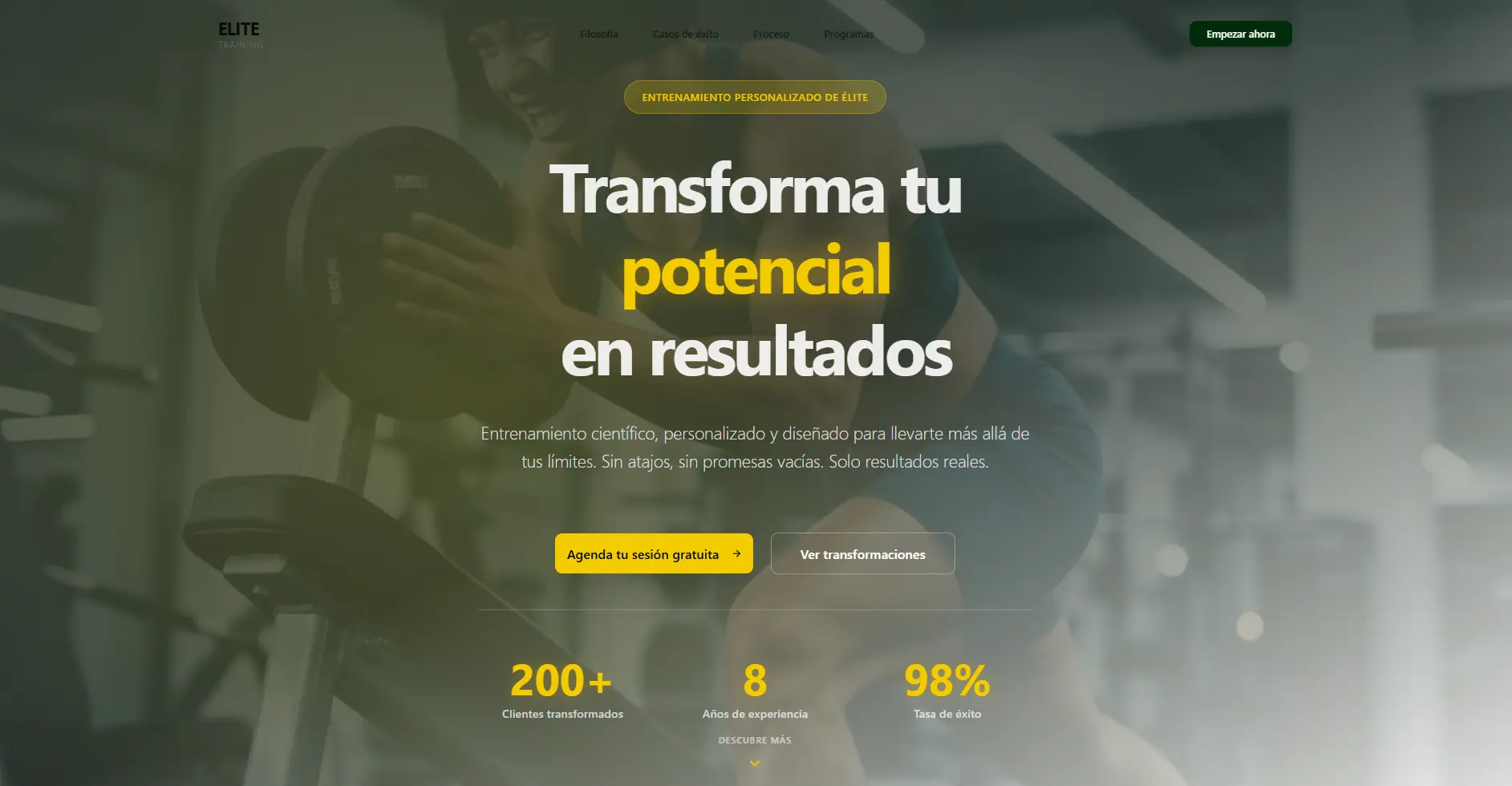 Previsualización de web de entrenador personal con testimonios