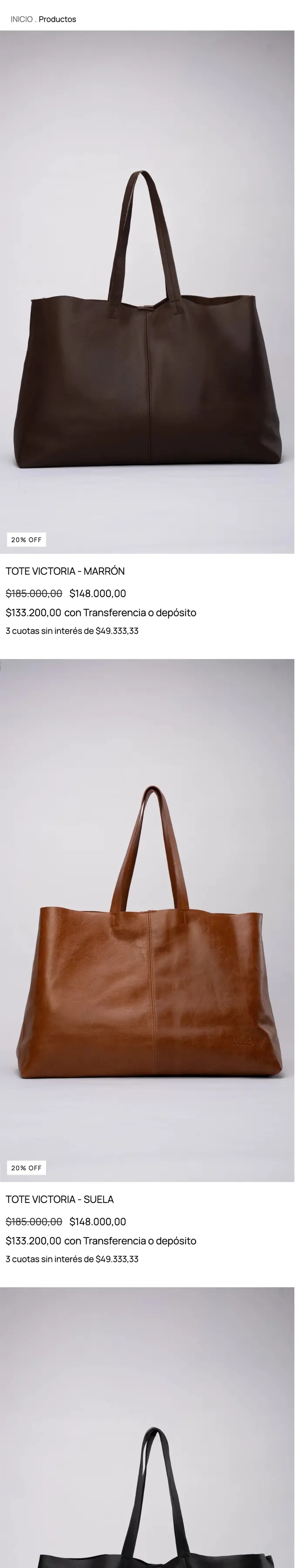 La ficha de un bolso en portátil y en móvil, junto al catálogo — colección